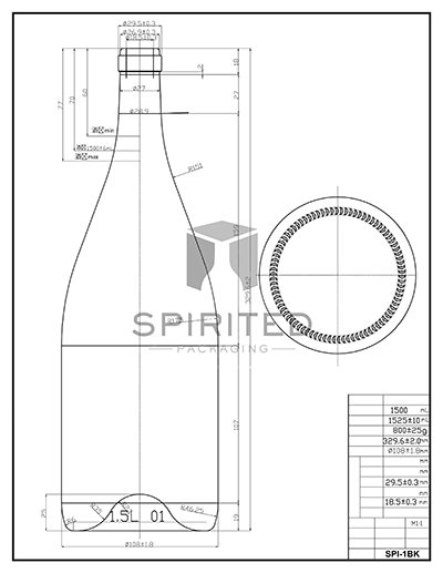 Data sheet for 1.5L Standard Burgundy wine bottle, Antique Green - SPI-1BK AG