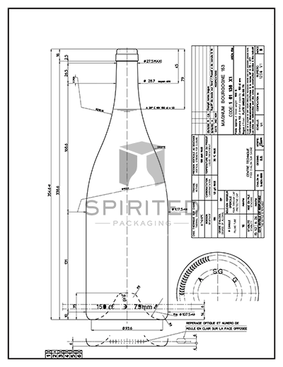 Data sheet for 1.5L Premium Heavy Burgundy wine bottle, Flint - SPI-1256 FL