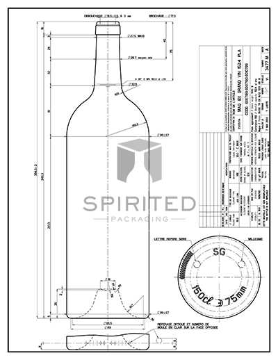 Data sheet for 1.5L Premium Heavy Claret/Bordeaux wine bottle, Antique Green - SPI-3477 AG