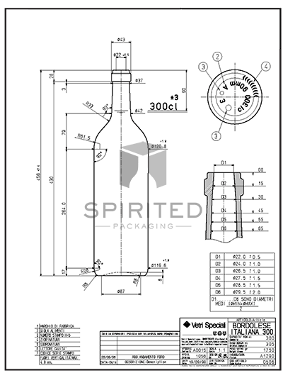 Data sheet for 3L Claret/Bordeaux wine bottle, Antique Green - SPI-508 AG