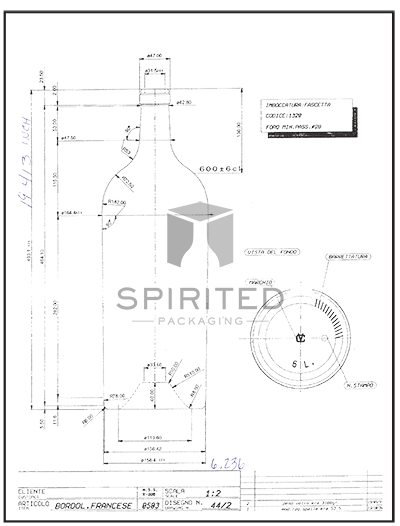 Data sheet for 6L Claret/Bordeaux wine bottle, Antique Green - SPI-503 AG