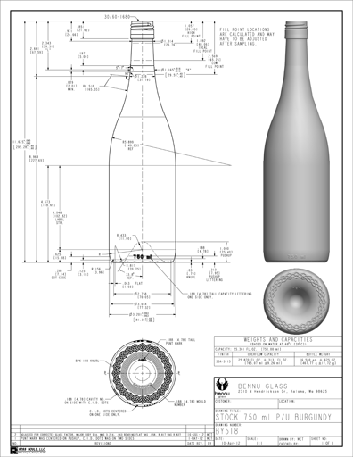 Data sheet for Bennu Glass Stelvin Burgundy wine bottle - BY518
