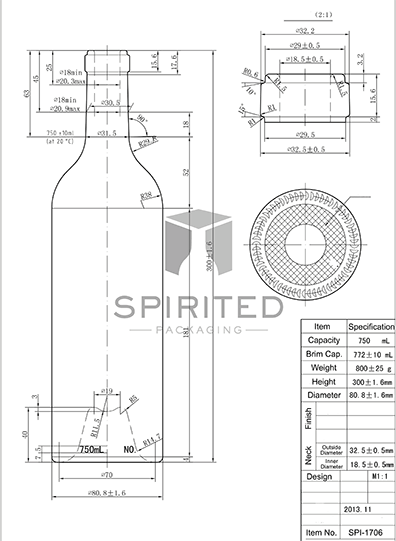 Data sheet for Premium Claret/Bordeaux wine bottle - SPI-1706