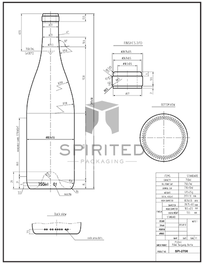Data sheet for Standard Burgundy wine bottle - SPI-2706