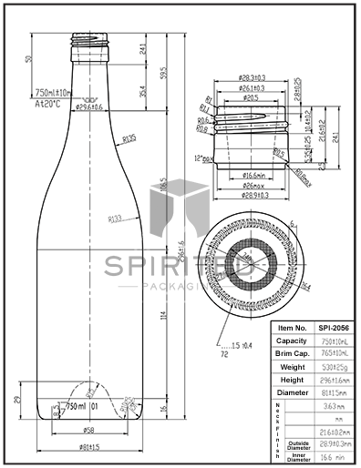 Data sheet for Stelvin Burgundy wine bottle - SPI-2056