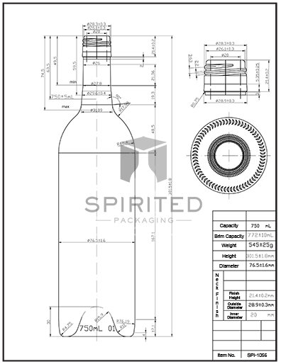 Data sheet for Stelvin Claret/Bordeaux wine bottle - SPI-1053